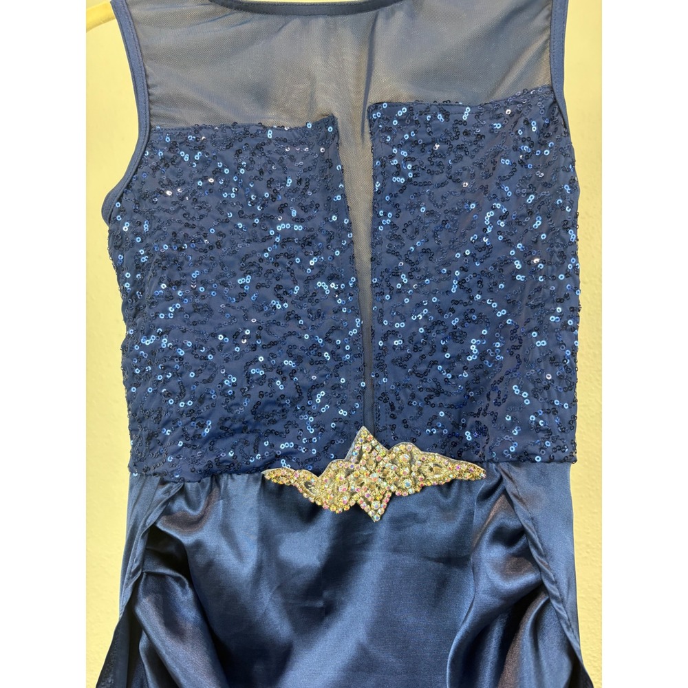 Weissman Navy Blue Sequin Lyrical Dance Costume Dress Kids Size SA Rhinestone - Picture 6 of 8